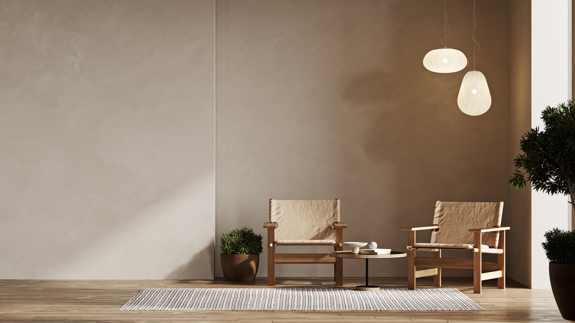 Minimalist Modern Living Room Interior Background with Armchair,